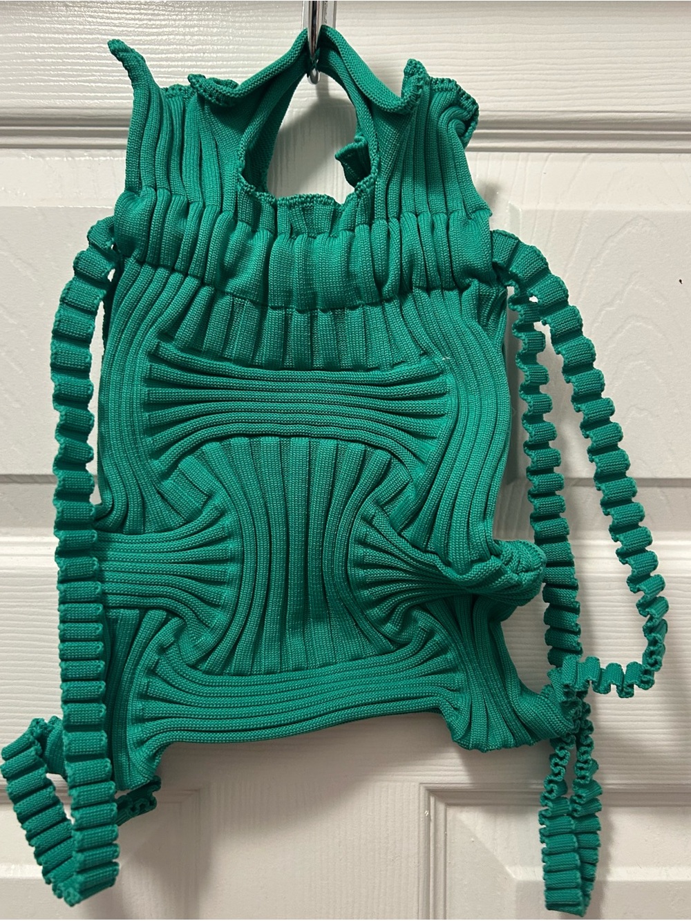 Stannum Green Ribbed Knit Drawstring Mini Backpack Handbag - Picture 2 of 3